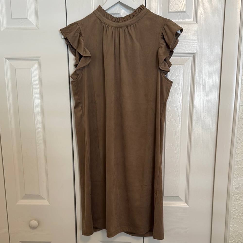 Elegant Brown Ruffle Sleeve Dress